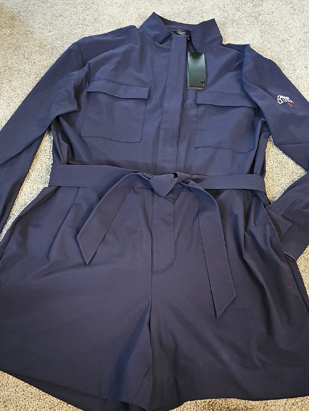 T4🔹️Belted Navy Utility Romper with Long Sleeves